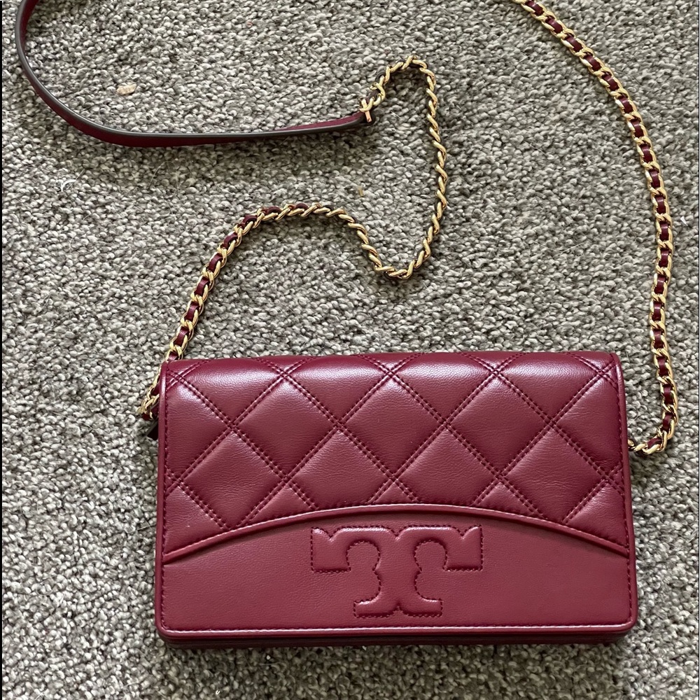 Tory Burch Savannah Chain Flat Wallet Clutch Crossbody